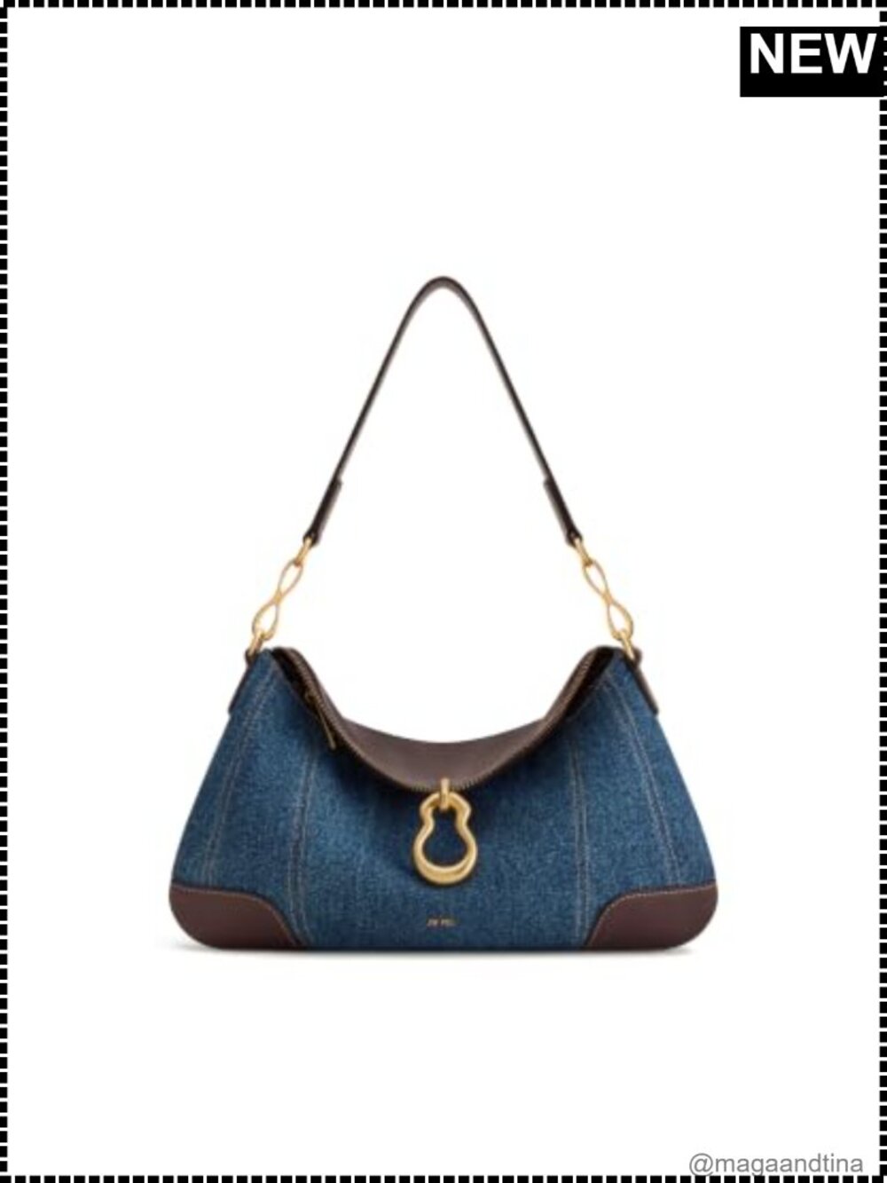 Washed Denim Hobo Shoulder Bag Metal Pendant Embellished Small Purse